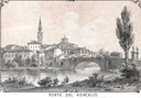 La veduta (...) propone, da mezzogiorno, un altro scorcio della città: comprende anche il caratteristico ponte di “Adamo ed Eva” (in realtà le sculture apposte raffigurano Giove e Giunone) come appariva sino al 1918. Il manufatto appare ad una sola arcata (anticamente erano tre); fu così rifatto completamente nel 1762 dall’ingegnere bassanese Bortolo Ferracina . L’attuale risale al 1920 circa, spostato al di là delle statue in quanto il fiume in tale periodo fu interessato da opere di raddrizzamento per la costruzione del porto fluviale, mai compiuto.